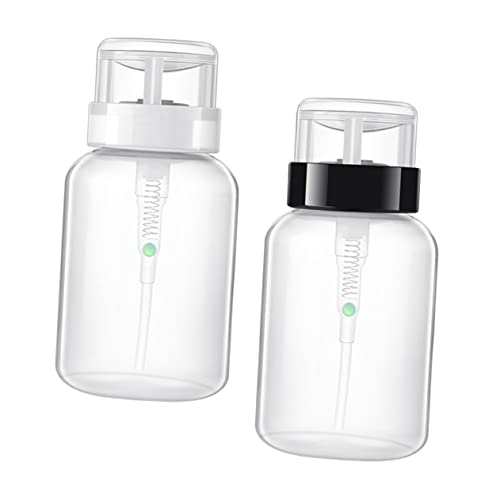 SOESFOUFU 4個 200ml マニ リムーバーポンプボトル 液体収納 プッシュポンプディスペンサー ロック可能 使いやすい 黒と白のネックネイルボトルセット