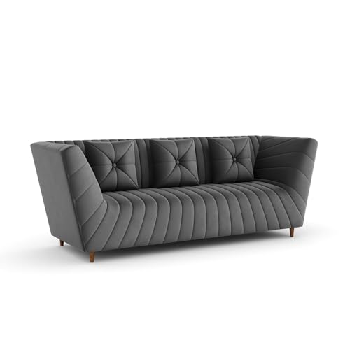 Image of Amazon Brand - Solimo Corell Tufted Velvet Fabric 3 Seater Sofa for Living Room Furniture (Grey)|3 Year Warranty