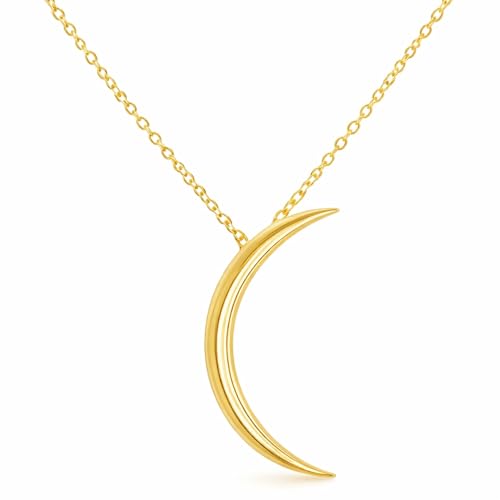 Beaux Bijoux Gold Crescent Moon Necklace – 14K Gold Plated .925 Sterling Silver Half Moon Pendant for Women