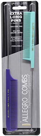 Allegro Combs XL Pintail Rat Tail Combs Parting Combs Metal Tail Foiling Combs Pin Combs 2 Pc. (PURPLE & MINT)