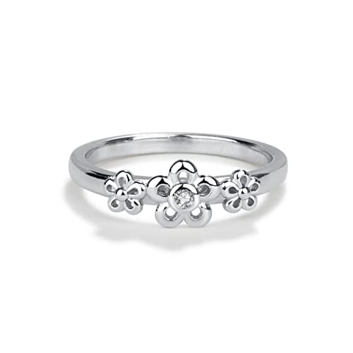 Precious Pieces Sterling Silver Baby Ring with Daisies and April Simulated Birthstone