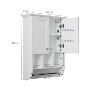 White Bathroom Wall Cabinet with Towel Bar,Wooden Medicine Cabinet Adjustable Shelves,23x32 Inch Kitchen Cabinet,Over Toilet Storage Cabinet for Bathroom,Kitchen,Laundry White Bathroom Wall Cabinet with Towel BarWooden Medicine Cabinet Adjustable Shelves23x32 Inch Kitchen CabinetOver Toilet Storage Cabinet for BathroomKitchenLaundry