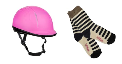TuffRider Starter Basic Horse Riding Helmet Protective Head Gear for Equestrian Riders with Assorted Stripe Socks-Hot Pink-M
