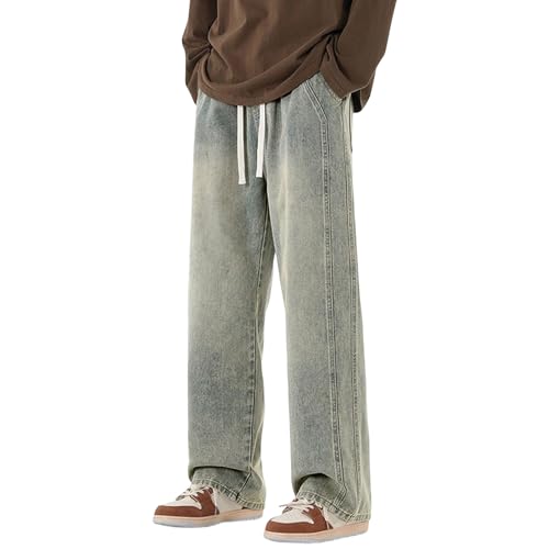 Jean coupe droite pour homme en denim jaune délavé à l'acide taille M
