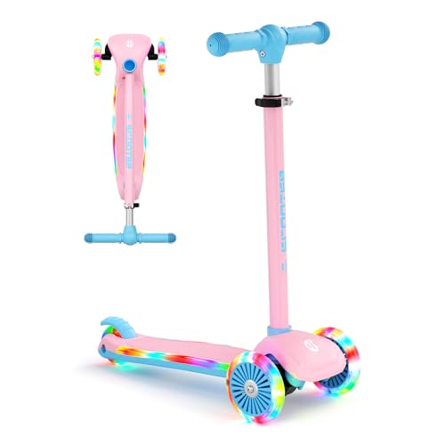 Image of XJD Toddler Scooters for Kids 3-8, 3 Wheel Scooters for Kids 110lbs, LED Light-Up Wheels and Side, 3 Adjustable Height, Lean-to-Steer, Birthday Gift Toy for 3-8 Year Old Girl Boy