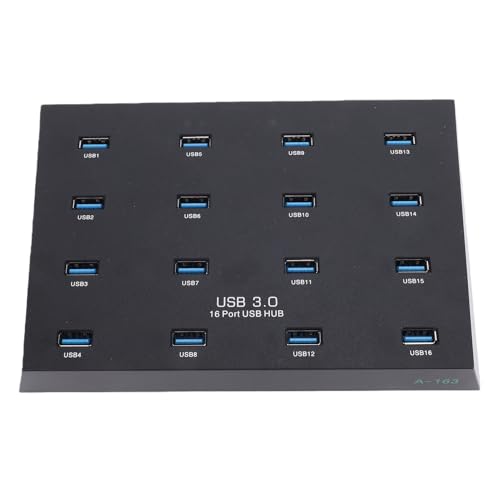 Dpofirs Hub USB 3.0, Hub USB de 16 Puertos con Velocidad de Transferencia de Datos de 5 Gbps y 15 Lectores de Tarjetas, para Pruebas por, Duplicación y Copia de Datos (Black)