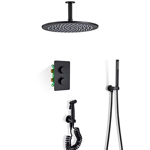 Système de douche anticalcaire noir mat pour remplacer un vieux mitigeur