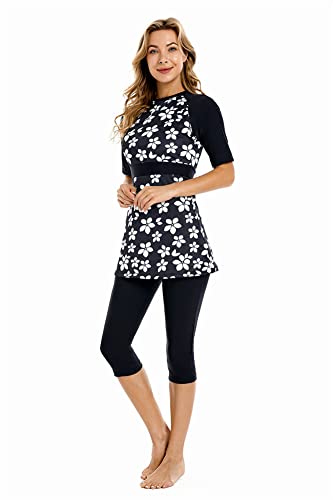 obaSeteck Rash Guard Surfing Suit Short Sleeve Swimsuit Burkini Modest Swimwear for Women Modesty Swimming Costume Beachwear (XL, Z3)