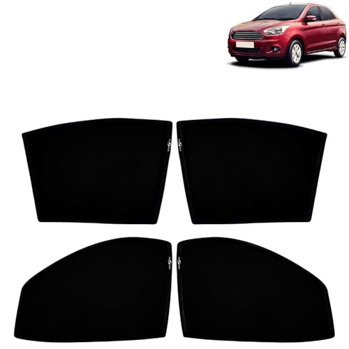 Image of KINGSWAY Car Sun Shade Curtains Only Compatible with Ford Figo Aspire (2014 to 2021) | Z-Black Fix-Type (Non-Magnetic) | UV & Heat Protection | Pack of 4 Pcs