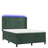 SKM Boxspringbett mit Matratze & LED Dunkelgrün 140x200 cm Samt,74,15 KG,3139568,Color: Grün