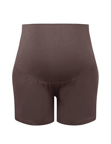 Joyaria Umstandsshorts Damen Kurze Umstandshose Schwangerschaft Weich Bambus Sommer(Schokolade,M)