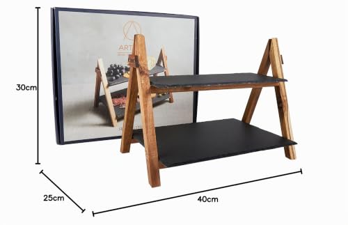 Foto von Artesa Tafelgeschirr, Servierplatte aus Schiefer mit Akazienholzrahmen, 40 x 30 x 25 cm, in Geschenkbox