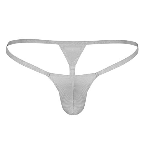 YONGHS Men's Sexy Low Rise Bulge Pouch Backless G-String Thong T-Back String Jockstrap Underwear Gray Large