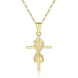 DS Collar de cruz de fe para mujer, chapado en oro de 18 quilates, acero inoxidable cristiano, versículo bíblico, collar con colgante de crucifijo, joyería religiosa para mamá, hermana y amiga (Día de