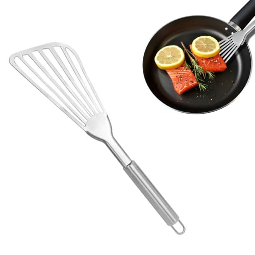 Fish Spatula Stainless Steel Fish Turner Stainless Steel Slotted Turner Professional Fish Spatula for Cooking Fish Egg Meat Dumpling Frying (1, White)