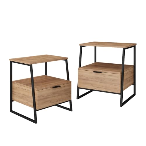 Vicco Nachttisch Lunor, Goldkraft Eiche/Schwarz, 2er Set, zur Ablage von Alltagsgegenständen neben dem Bett