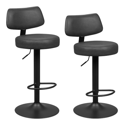 WOLTU Tabouret Bar, Lot de 2, Chaise de Bar, Pivotant à 360° et Réglable en Hauteur, avec Dossier et Repose-Pieds, Siège Rembourré, en PU et Métal, pour...