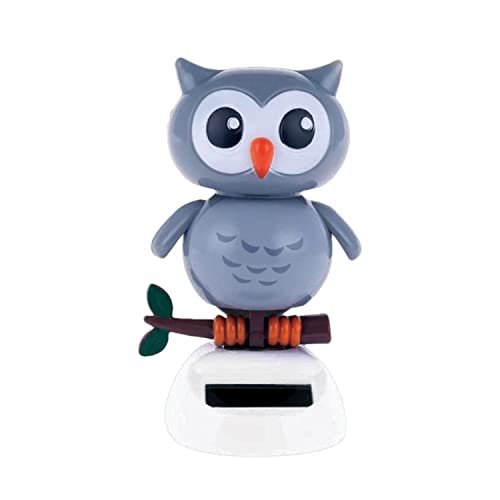Solar Powered Toy Owl Dancing Figure, Cute Solar Dancing Shaking Head Animals for Car Dashboard Decoration and Desk Ornament (A-Gray)