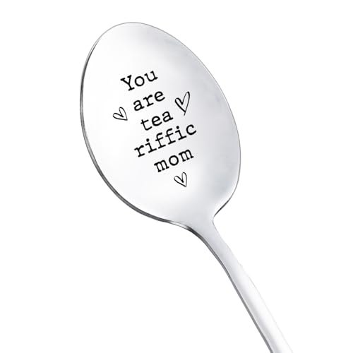 Mom Mother Christmas Birthday Gifts from Daughter Son Tea Spoon Gift for Mom Mother Tea Lovers Gifts for Mama Mommy You Are Tea Riffic Mom Spoon for Mom Mum Stainless Steel Tea Spoons