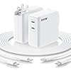 Essri Cargador para MacBook Pro, cargador USB C de 100 W con enchufe plegable, puertos duales de 65 W de carga rápida para MacBook Pro Air, iPad Pro, iPhone 17/16/15, incluye cables USB C a C de 6