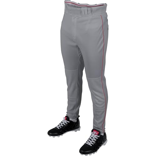 Rawlings Boys PRO 150 Series Baseball Pants | Tapered Jogger Fit | Youth Sizes | Piped | Multiple Colors Grey/Scarlet, Small