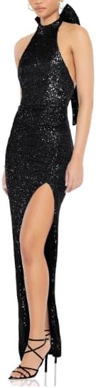 [小さな店] ハイエンドのドレスファッションホルターネックバックレスドレススリットロングドレスノースリーブイブニングドレス女性のため