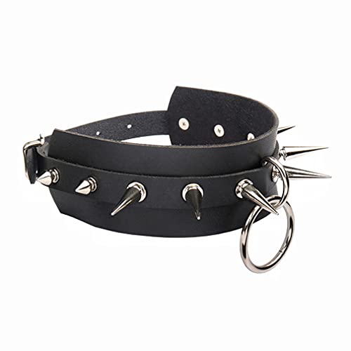Ncheli punk ketting lederen ketting, PU lederen sleutelbeen ketting Punk spiked PU lederen sleutelbeen ketting gotische… - Image 6