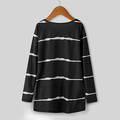 Girls Striped Tops Fall Long Sleeve Shirts Cute Soft Crew Neck Blouse Kids Comfy Casual Pleated Pullover Tops3