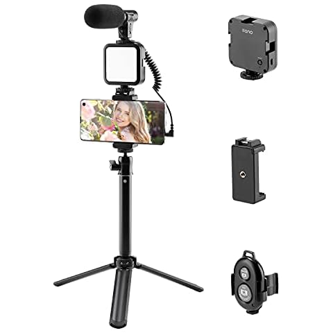 Smartphone Camera Video Kit, Shotgun Microphone Kit with LED Light, Adjust Tripod Phone Holder for iPhone / Huawei / Samsung Android Phone, Vlogging Rig Kit for Filming / YouTube Recording Photography Cover