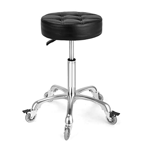 Image of Adjustable Heavy Duty Stool - Rolling Stools with Locking Caster Wheels - Swivel Stools Backless Chair for Home Kitchen Office Shop Tattoo Lash Tech Pedicure(Black, Height 22 to 30 in)