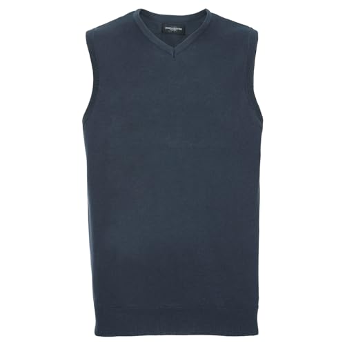 Image of Russell Collection Mens Cotton Acrylic V Neck Sleeveless Sweatshirt (S) (French Navy)