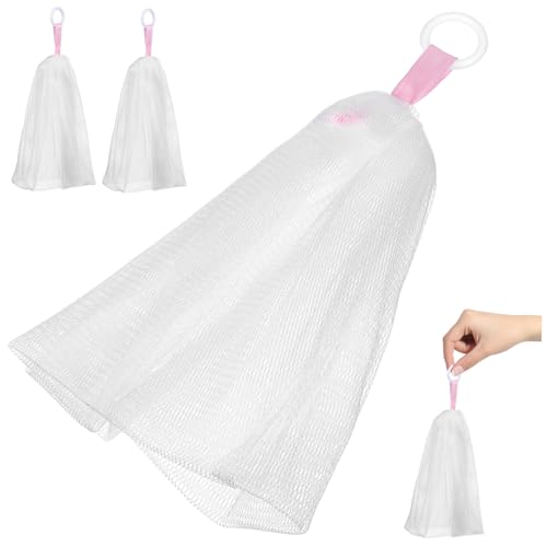 Baluue 3 Pcs Face Bubbler Maker Er Mesh Soap Bag Set Drawstring Rope for Wall Hanging Compact Storage