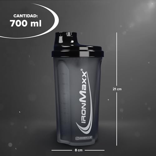 Miniatura 2 de Ironmaxx Protein Shaker - 700ml Negro Noche Agitador De Proteínas Tapón De Rosca, Tamiz, Escala Hermético, Lavable