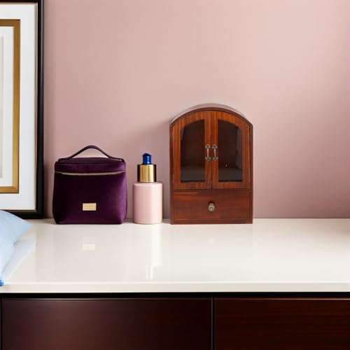 Tiroir de rangement compact en bois style rétro avec vitrine de bureau - 6