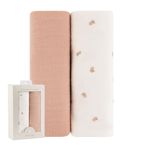 Image of Ely's & Co. Muslin Swaddle Blanket 2-Pack — 100% Cotton Muslin Extra-Large Swaddle Blankets (47” x 47”) Solid + Printed (Pink Pear)
