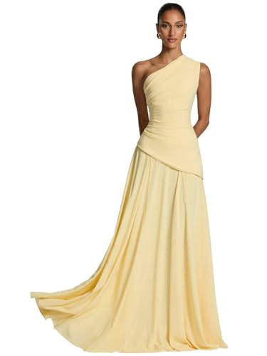 Rmvyu Chiffon Bridesmaid Dresses, One Shoulder, Butter Yellow, Size 6