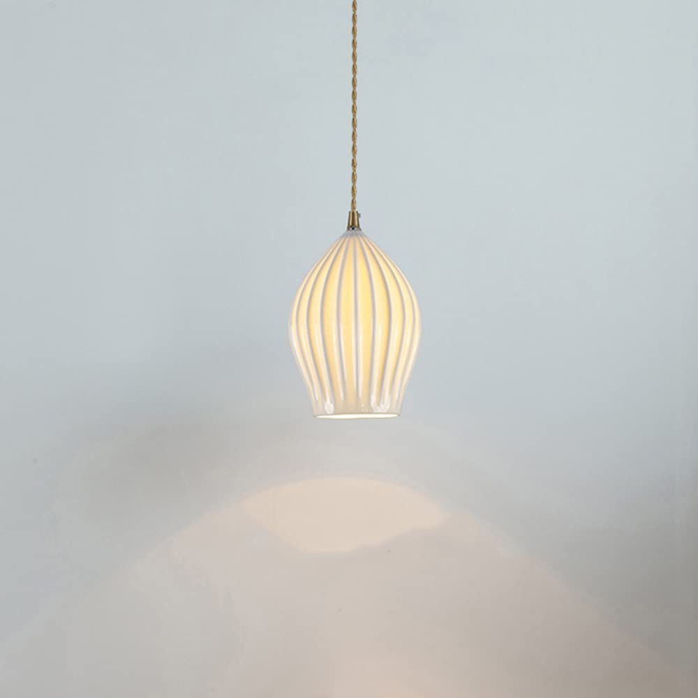 FPDZMDH Japanese Pendant Light Fixtures Vertical Stripes Drop Lamp Ceramic Lampshade Lantern Shape Sconce for Kitchen IslandOffice Living Room Dining Room Bedroom Pendant Lamp Safehappy