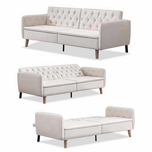 Mjkone Convertible Futon Sofa Bed, Loveseat Sleeper Couch With Adjustable Backrest,Memory Foam Futon Couches,Fold Out Couch Sofa Bed For Compact Living Spaces(Beige) #TOP30