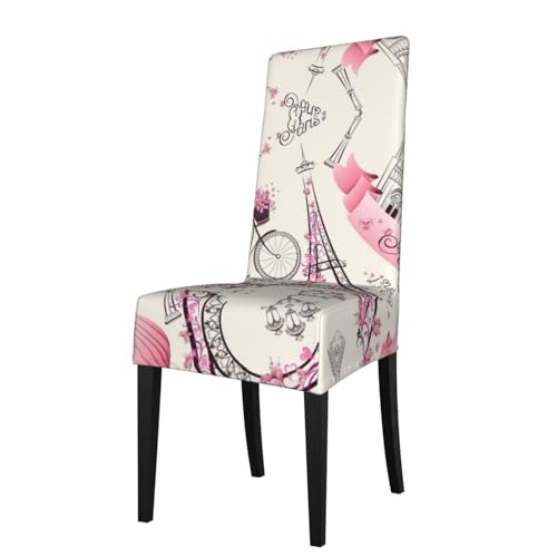 Housse de protection pour chaise de salle à manger romantique Paris Tour Eiffel Bycicle imprimée Lavable en machine Convient aux chaises sans accoudoirs...