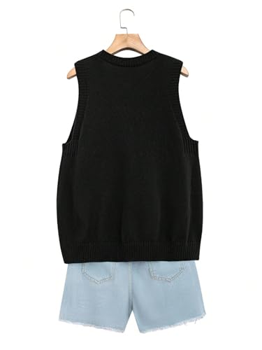 GORGLITTER Women's Plus Size Sleeveless Sweater Dress V Neck Sleeveless Sweater Vest with Pockets2