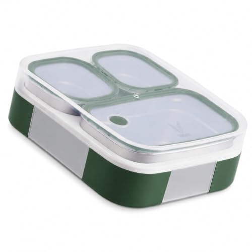 Image of VAYA Tydbyt Lunch Box for Boys, 3 Stainless Steel Containers, Slim Compact & Travel Friendly Tiffin Box for Office School, Ideal for Organized Meals, Green