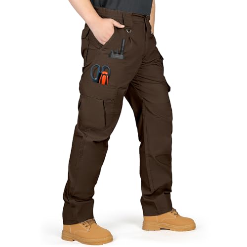 IGOLUMON Men's StretchTactical Pants, Breathable Ripstop Cargo Pants, Outdoor Lightweight EDC Work Hiking Pants, Durable Casual Trousers Brown
