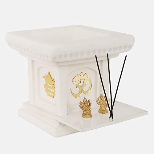 YUCCABE ITALIA 12 Inches Tulsi Planter Flower Pot for Home Indoor and Outdoor Use Off White (with Brass Murti and Plate)