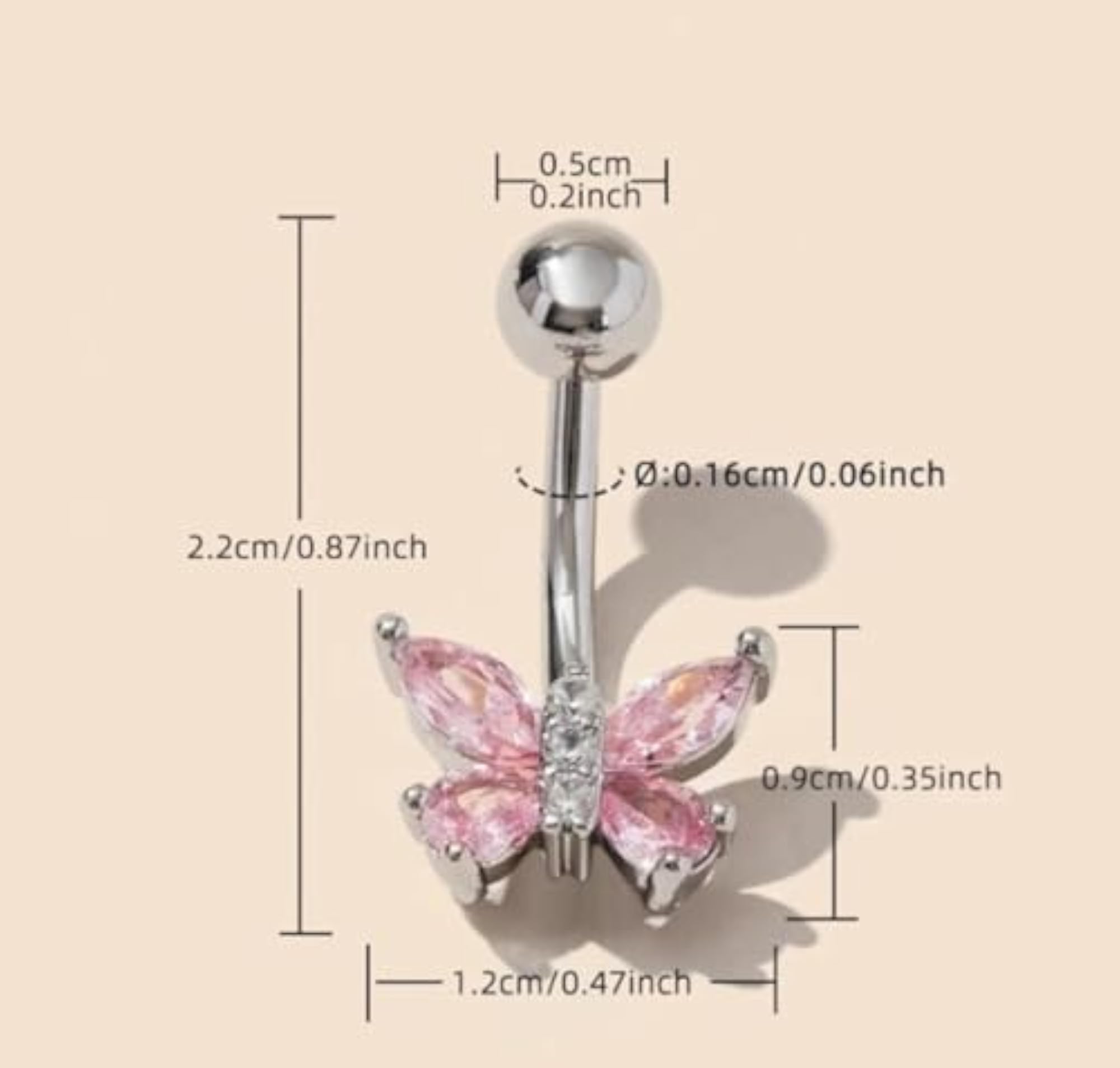 Butterfly Pink Dangle Belly Button Ring with Diamonds