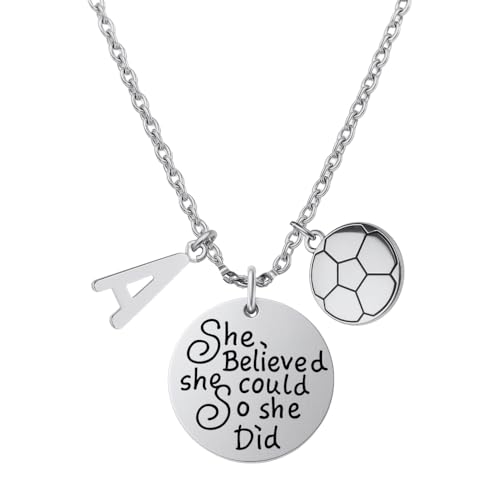 Soccer She Believed She Could So She Did Necklace with Letter Charm, Custom Soccer Jewelry...