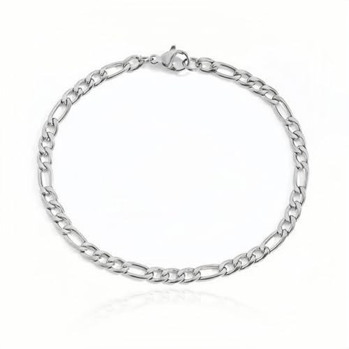 PLABBDPL Pulsera Elegante en Cadena (Pulsera de Cadena Figaro), Pulsera de Acero Inoxidable Brillante Plata de Hombre - Ancho 6mm - Longitud 19CM para Hombres y Mujeres