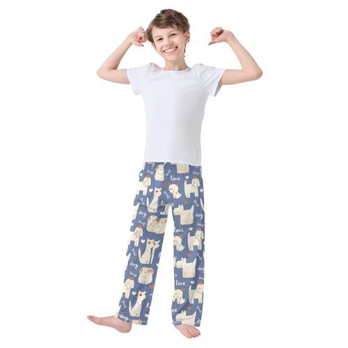Poodle Love Bones Boys Long Pants Soft Trousers Elastic Waist Kids Lounge Bottoms with Pockets S-XL2