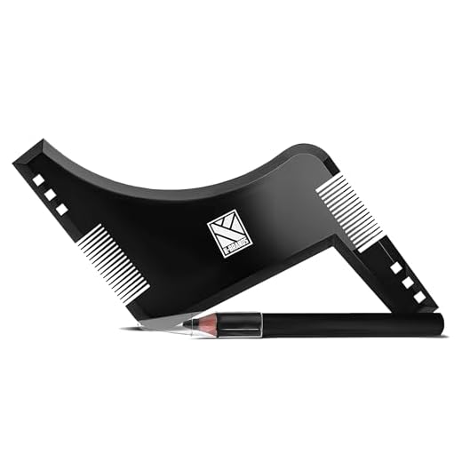 K-Brands, Peine y Plantilla para Barba con Lápiz Marcador – Herramienta para Dar Forma a la Barba – Guía de Afeitado para Barba – Kit de Perfilado, Recorte y Arreglo de Barba para Hombres