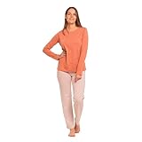 TRAMAS+ Pijama Mujer 100% algodón, Pijama Largo Mujer, Conjunto de Camiseta Manga Larga y Pantalón Largo con Cintura Ajustable - S, Raya Mozarabe Caldera