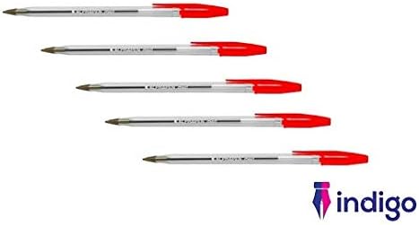 Indigo ASSORTED Colour Ballpoint Pens. Quality Stick Biro Pens for Home/School/Office. 0.7mm Medium Encased Nib (5)
